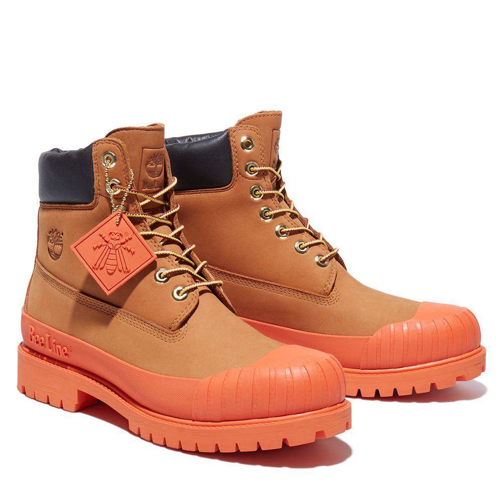 Timberland Mens 6-Inch Boots Bee Line x Waterproof Rubber Toe - Brown/Orange - India LJ2198746